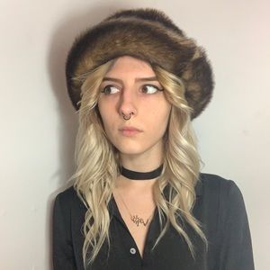 Vintage Pamela McCoy Faux Fur Hat - Brown/black fur, satin lined inside.